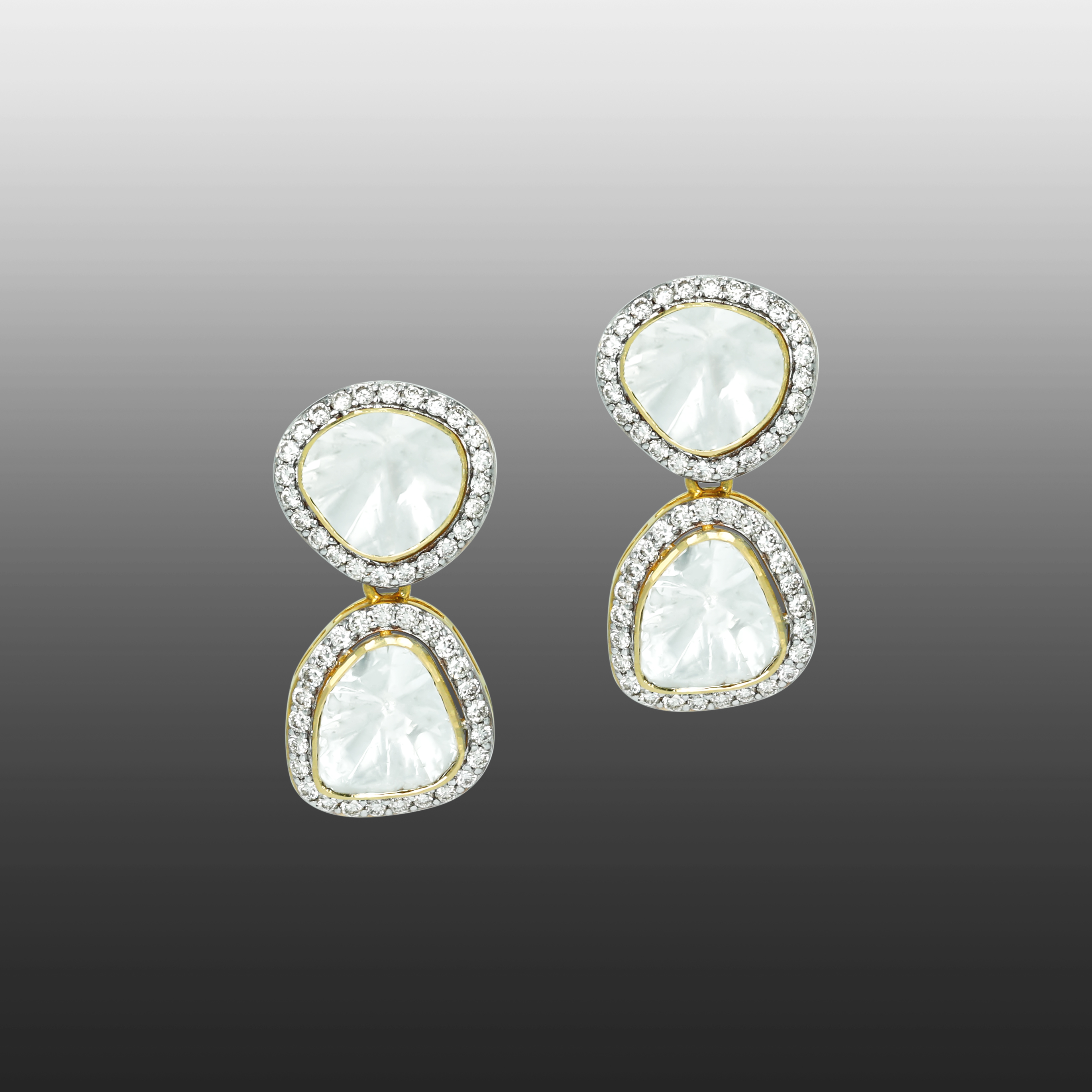 Double Drop Polki Earrings with Diamond Halos